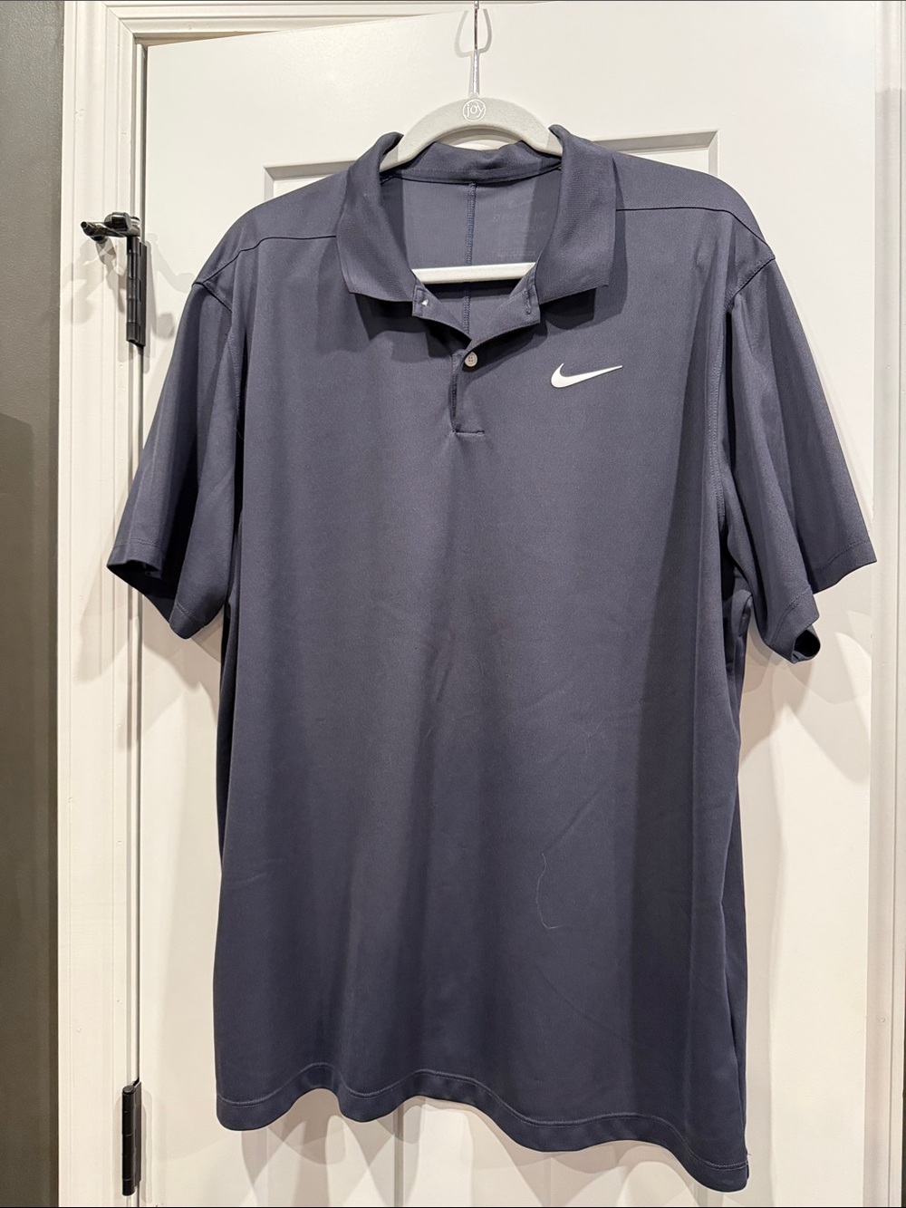 Nike Men's Dark Blue Dri-FIT Polo with White Swoosh